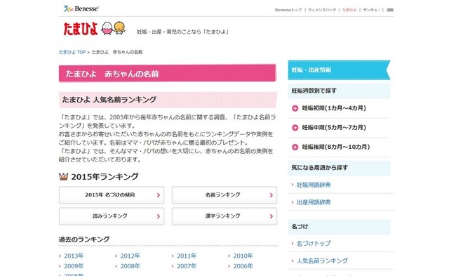 たまひよ赤ちゃんの名前ランキング