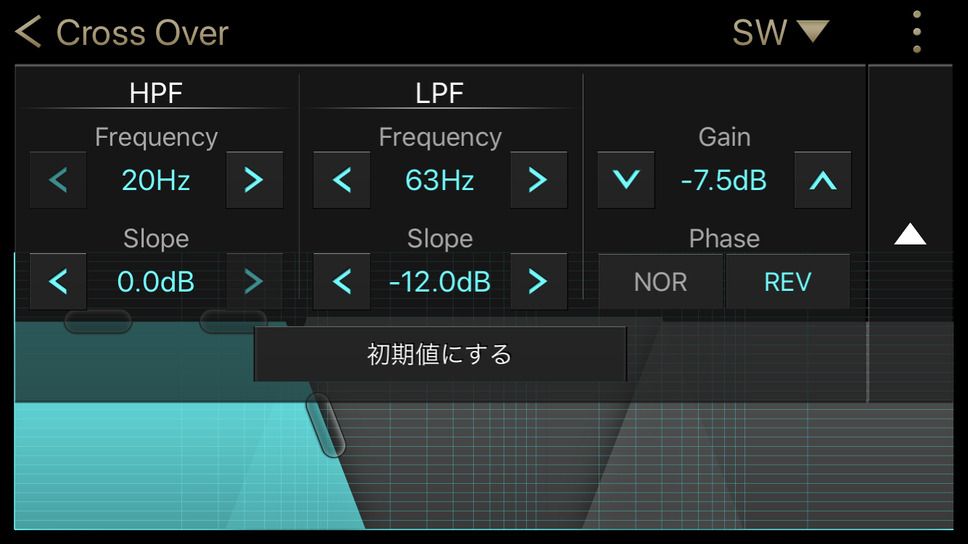 「クロスオーバー」の設定画面の一例（クラリオン・フルデジタルサウンド）。
