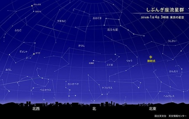 しぶんぎ座流星群 2016年1月4日3時ごろ 東京の星空　（c） 国立天文台天文情報センター