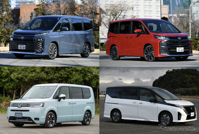 トヨタ ヴォクシー（左上）、トヨタ ノア（右上）、ホンダ ステップワゴン AIR（左下）、日産 セレナ e-POWERハイウェイスターV（右下）