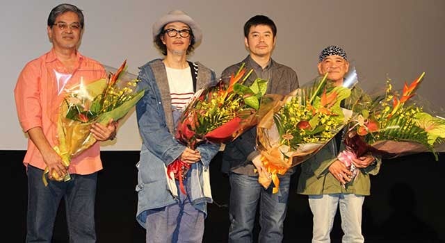 普久原明＆リリー・フランキー＆坪田義史監督＆新垣正弘『シェル・コレクター』沖縄プレミア上映舞台挨拶