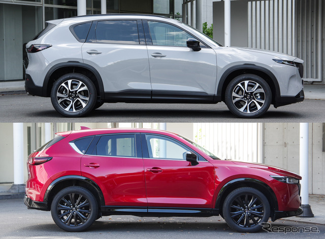 マツダ CX-5 新型(上)と従来モデル(下)のサイドビュー