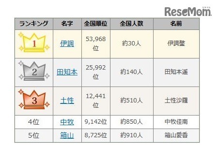 2016リオオリンピックメダリストの珍しい名字ランキング（1～5位）　画像出典：名字由来netから引用