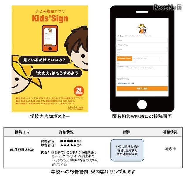 匿名でいじめを通報できるスマホWebサービス「Kids’ Sign」