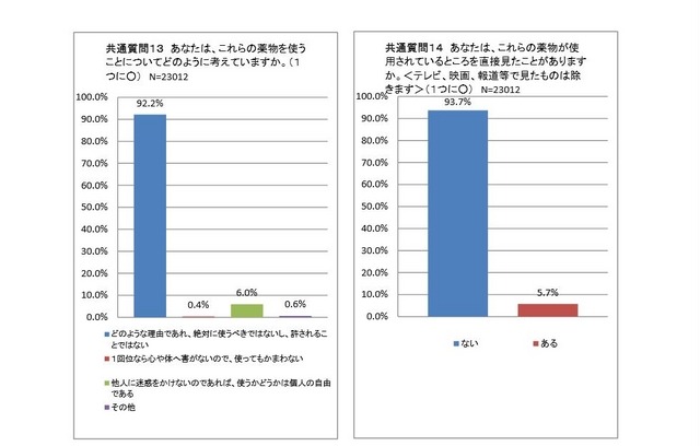 薬物使用に対する考えと直接見た経験