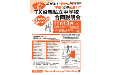 【中学受験】TX沿線22校が参加、私立中学校合同説明会11/13 画像