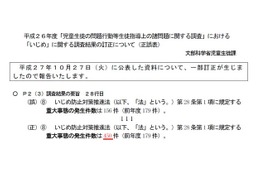 大幅訂正なぜ？ H26のいじめによる重大事態の発生件数を3倍に訂正 画像