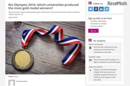 リオ五輪2016金メダリストの出身世界大学ランキング、Top10に国内2大学 画像