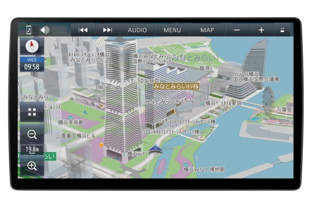 市販AV一体型ナビの一例（パナソニック・ストラーダ CN-F1X10BHD）。