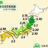 2016年春のスギ花粉飛散開始予測（前線図）