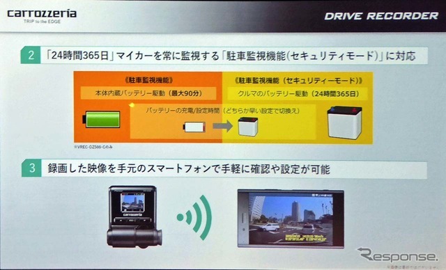 最大90分までの録画できるバッテリーを内蔵