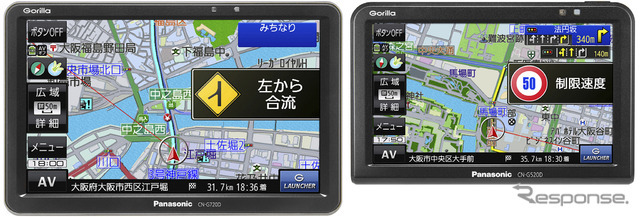 ７V型モニターを備え道路マップ無料更新やVICS WIDE対応を省いた「CN-G720D」と５V型モニターを備える「CN-G520D」もラインアップしている