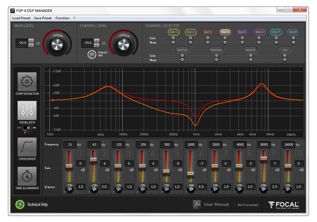 イコライザー機能の設定画面一例（フォーカルのチューニングソフトの調整画面）。