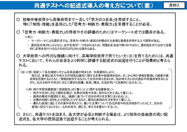 共通テストへの記述式導入の考え方