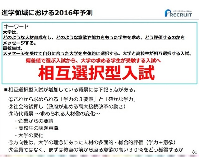 進学領域のキーワードは「相互選択型入試」
