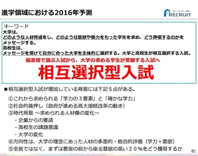 進学領域のキーワードは「相互選択型入試」