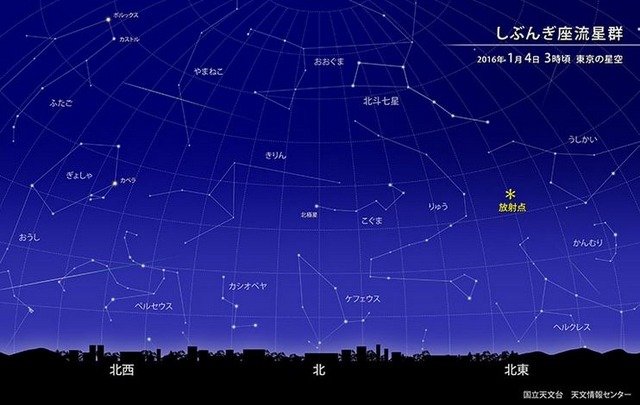 しぶんぎ座流星群 2016年1月4日3時ごろ 東京の星空　（c） 国立天文台天文情報センター