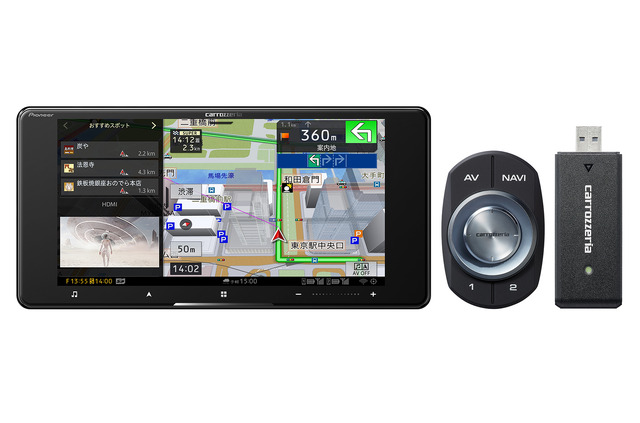 ハイレゾ音源の再生に対応している市販AV一体型ナビの一例（カロッツェリア・AVIC-CW912-DC）。