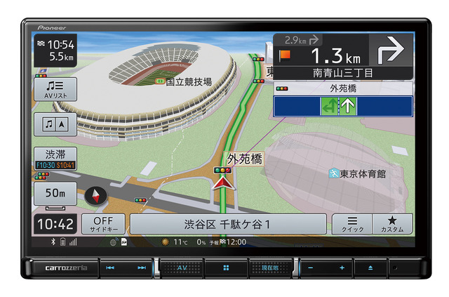 市販AV一体型ナビの一例（カロッツェリア・楽ナビ AVIC-RL912）。