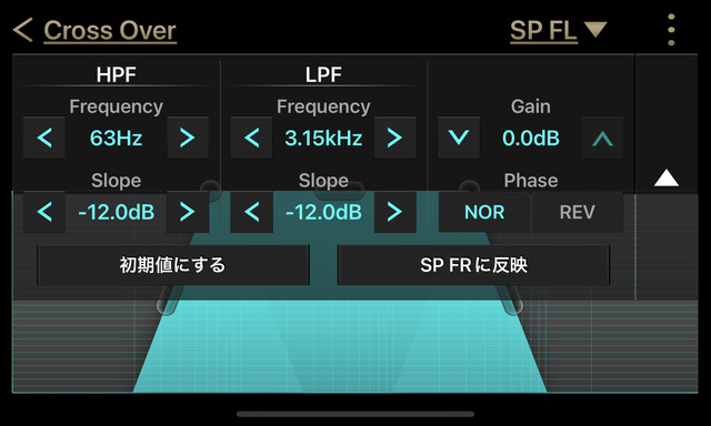 「クロスオーバー」の設定画面の一例（クラリオン・フルデジタルサウンド）。