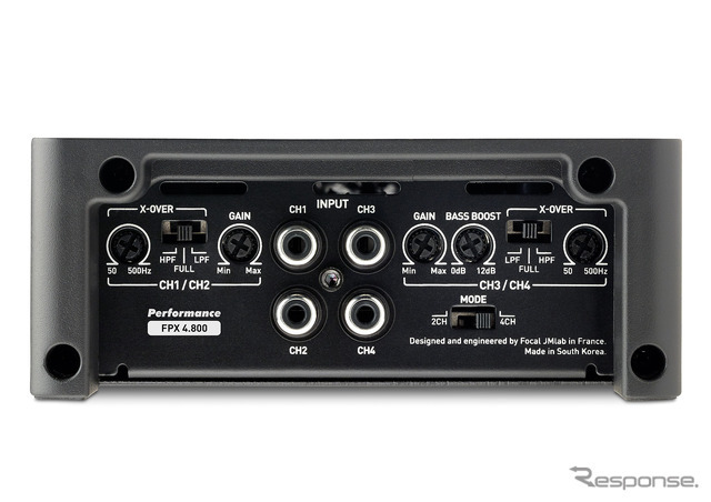 市販「4chパワーアンプ」の一例（フォーカル・FPX 4.800）。