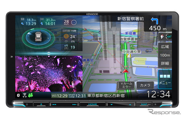 「クロスオーバー機能」を搭載した市販AV一体型ナビの一例（ケンウッド・彩速ナビ）。