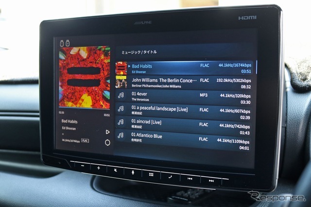音楽プレイヤーとしてオーディオテクニカのAT-HRP5を取り入れた。メニューなどは車載モニターに映し出すことができる。