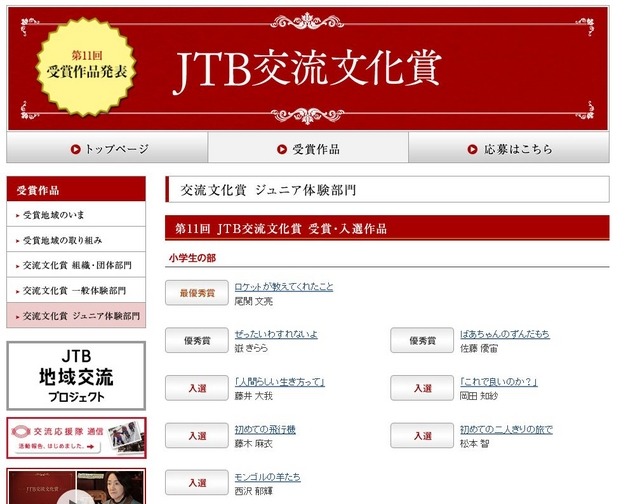 JTB交流文化賞　受賞・入選作品一覧