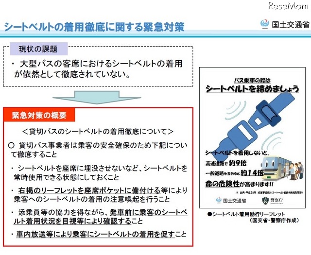 シートベルトの着用徹底に関する緊急対策