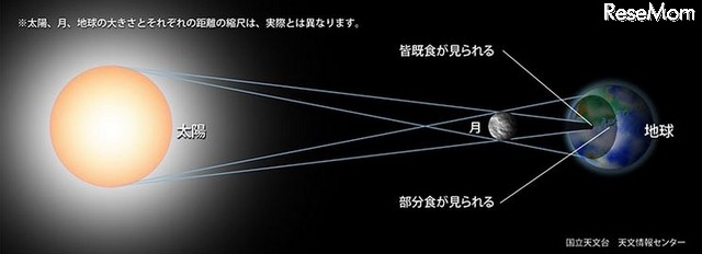 日食の仕組み　（c） 国立天文台天文情報センター