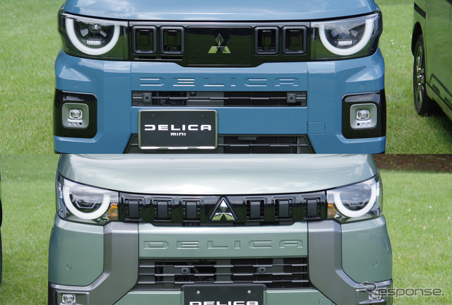 三菱 デリカミニ 新型（上）と従来型（下）のフロントマスク
