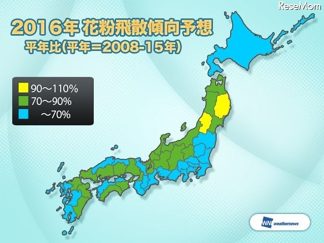 花粉飛散傾向予想（平年比）