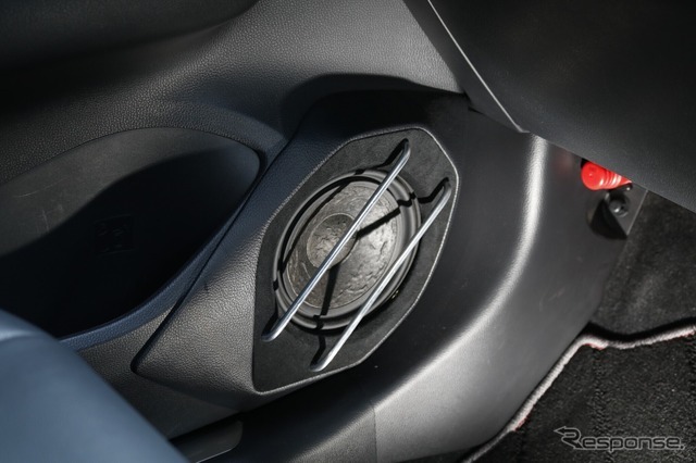 アウターバッフルに加えてESBのミッド＆ツイーターのデザインに合わせたアルミパイプを使ったプロテクションをワンオフ。