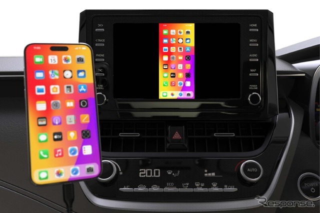 『Kadimura・Smart Car Player ミラーリングケーブル（KD-279）』にてスマホのミラーリングをしているところ。