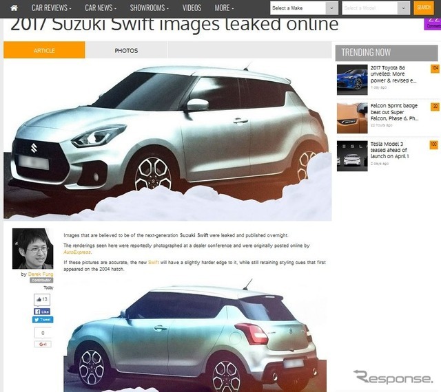 次期スズキ スイフト のレンダリングイメージをリークした豪『car advice』