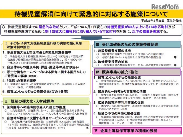 待機児童解消に向けて緊急的に対応する施策について