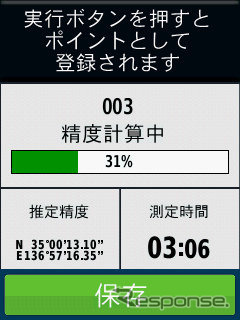 平均位置測定機能を使うと、非常に少ない誤差で現在地を測位することができる。