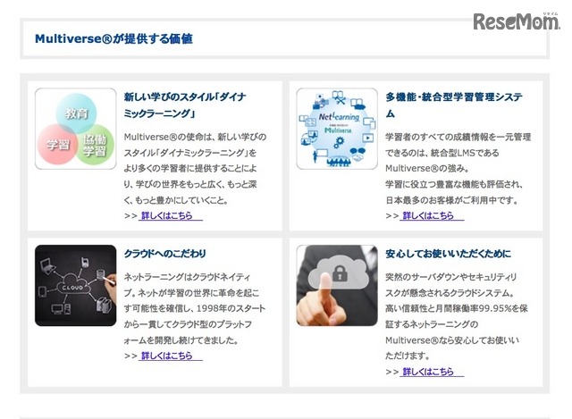 ネットラーニングの「Multiverse」特長