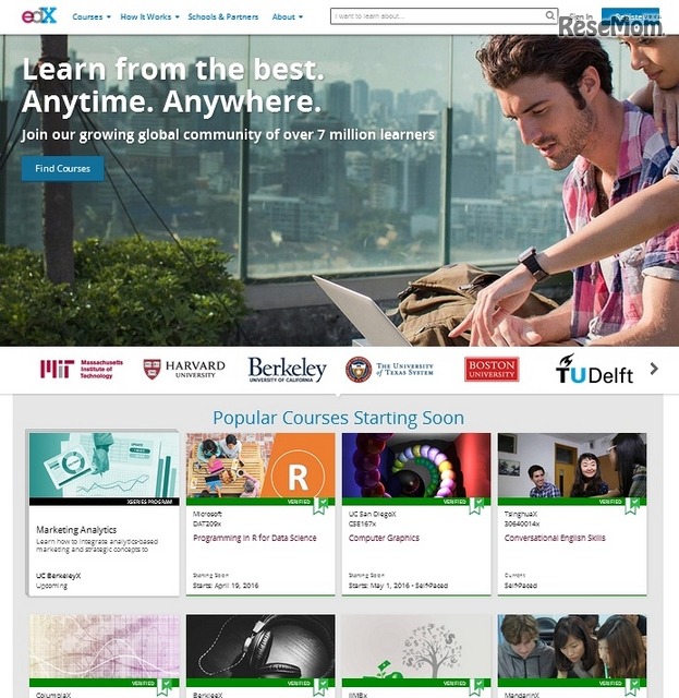 「edX」公式サイトトップページ