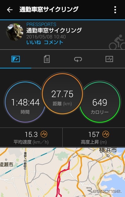 自転車で走った記録をスマホで見る。地図は拡大表示できる