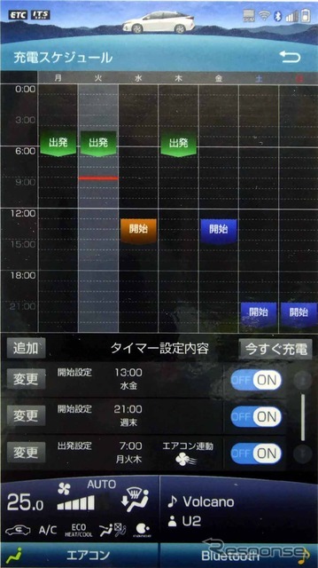 過去に充電したスケジュール、充電の予約予定は一覧で見られる