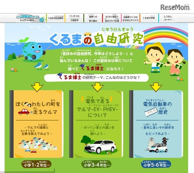 ホームページ内コンテンツ「くるまの自由研究」