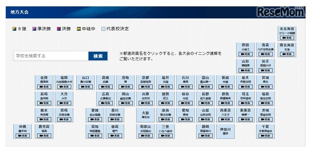 代表校一覧　※7月31日午後4時17分現在のもの　画像：バーチャル高校野球