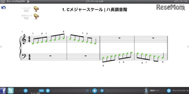 練習曲で採点された例