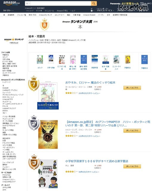 Amazon ランキング大賞 2016　本「絵本・児童書」