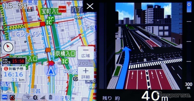 難交差点では3D拡大図で周辺をガイドする